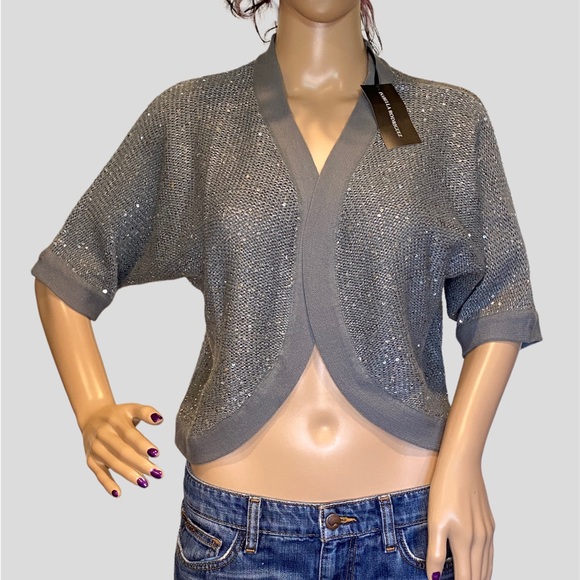 Isabella Rodriguez Gray Sequins Bolero Half Sleeved Sweater Cardigan Size XL NWT - Picture 1 of 4